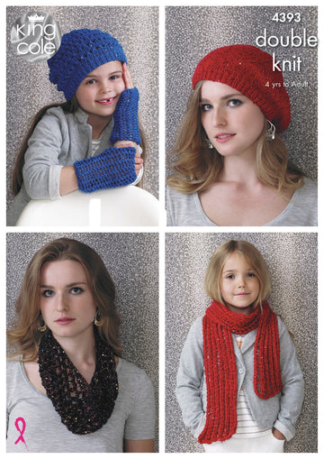 Hats, Scarf & Snood in King Cole Smooth DK and Cosmos - 4393 - Downloadable PDF