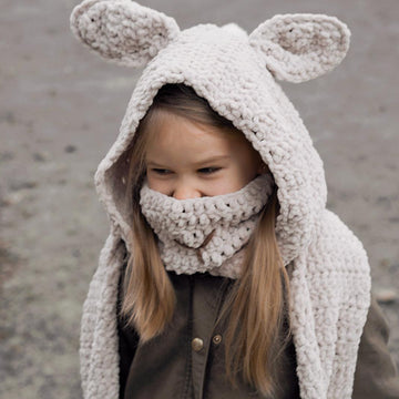 Suede bunny hooded scarf