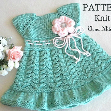 Knitting Pattern Christening Baby Dress Baby Jacket by Elena Mitchell