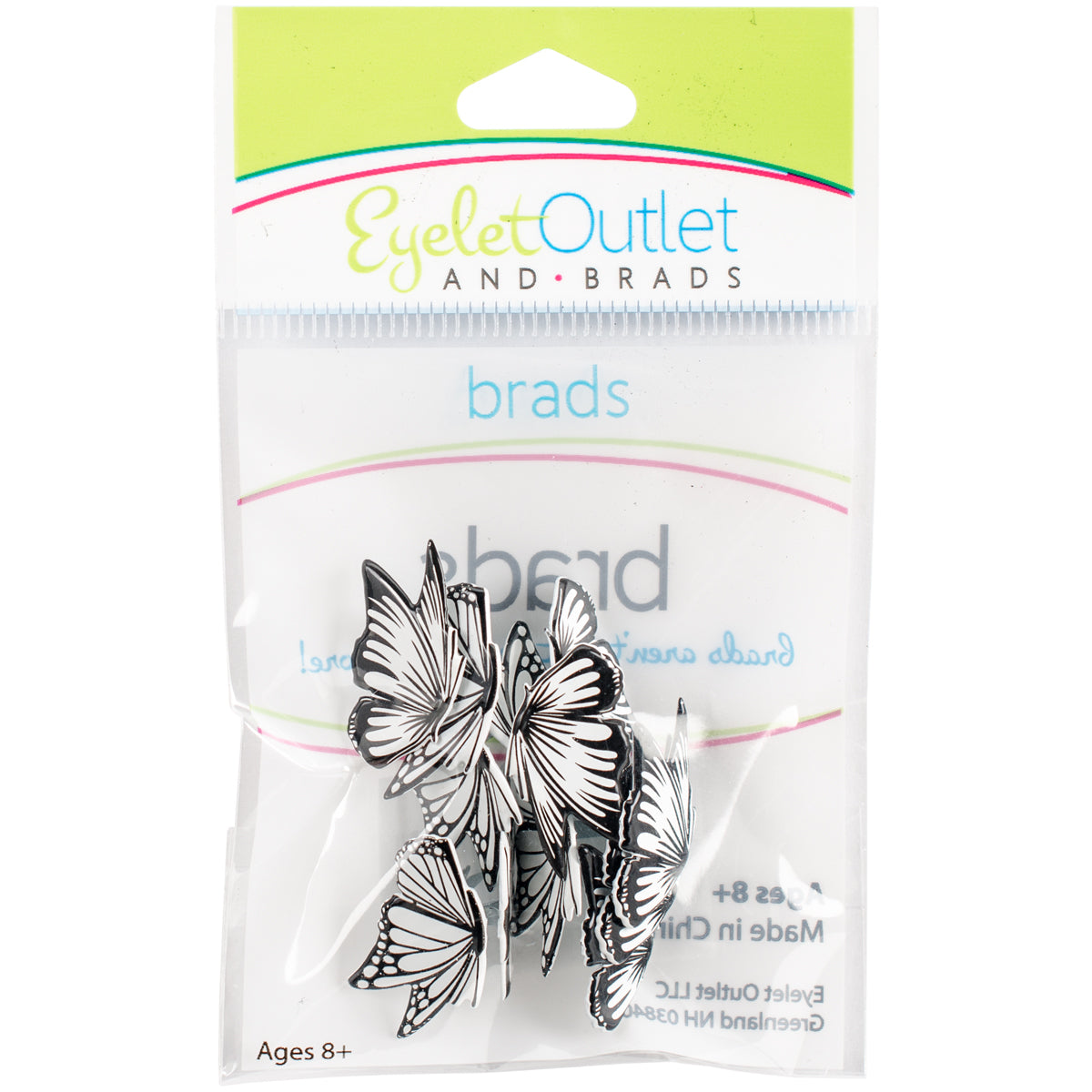 Eyelet Outlet Shape Brads 12/Pkg - Coloring Book Butterflies
