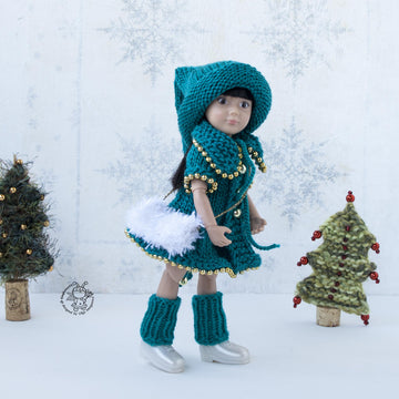 Knitted flat outfit Christmas Tree  for 8-9 inch dolls