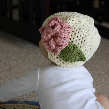 Baby Hat Cream with Pink Accent Flower