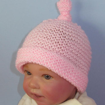 Baby Simple Garter StitchTopknot Beanie Hat