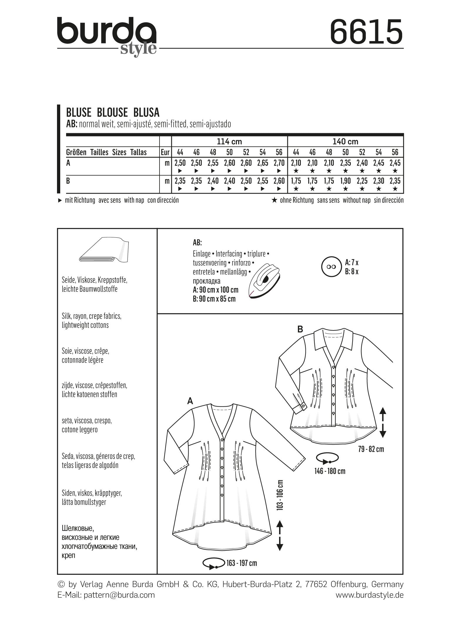 Burda Style Blouse B6615 - Paper Pattern, Size 18-30