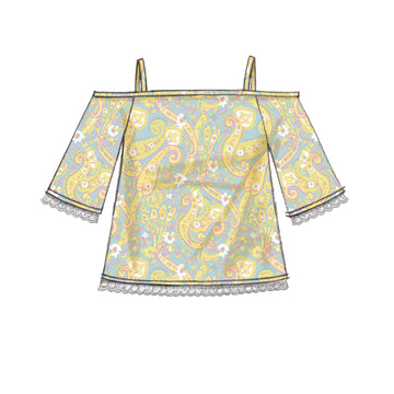 McCall's Children's/Girls' Off-the-Shoulder Top, Dress and Romper with Sleeve Variations M7590 - Sewing Pattern