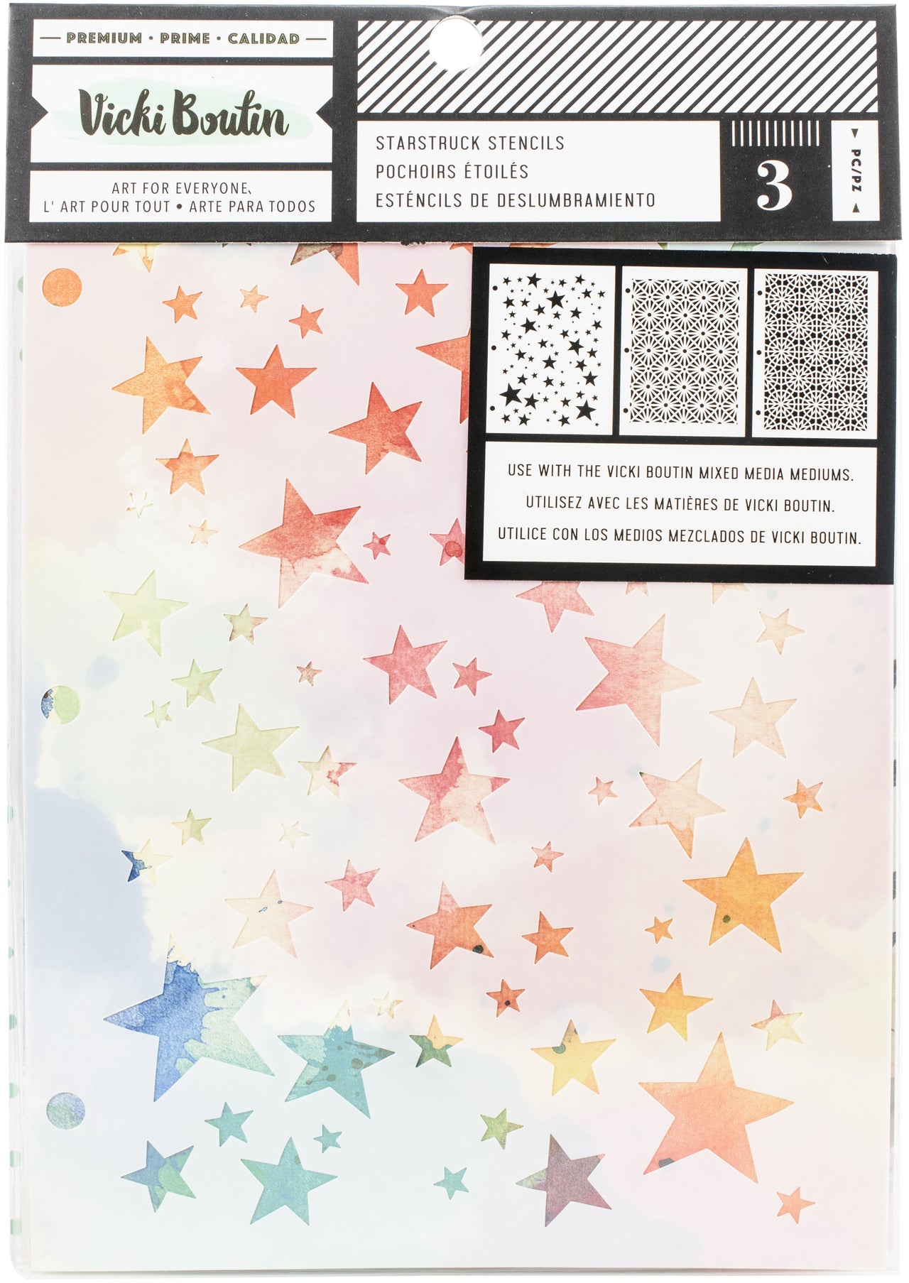 American Crafts Vicki Boutin Mixed Media Stencils 3/Pkg - Starstruck, Let's Wander