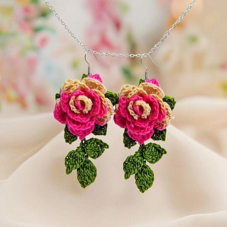 Crochet 3D Flower Earrings Pattern – Jewelry PDF + Video Tutorial