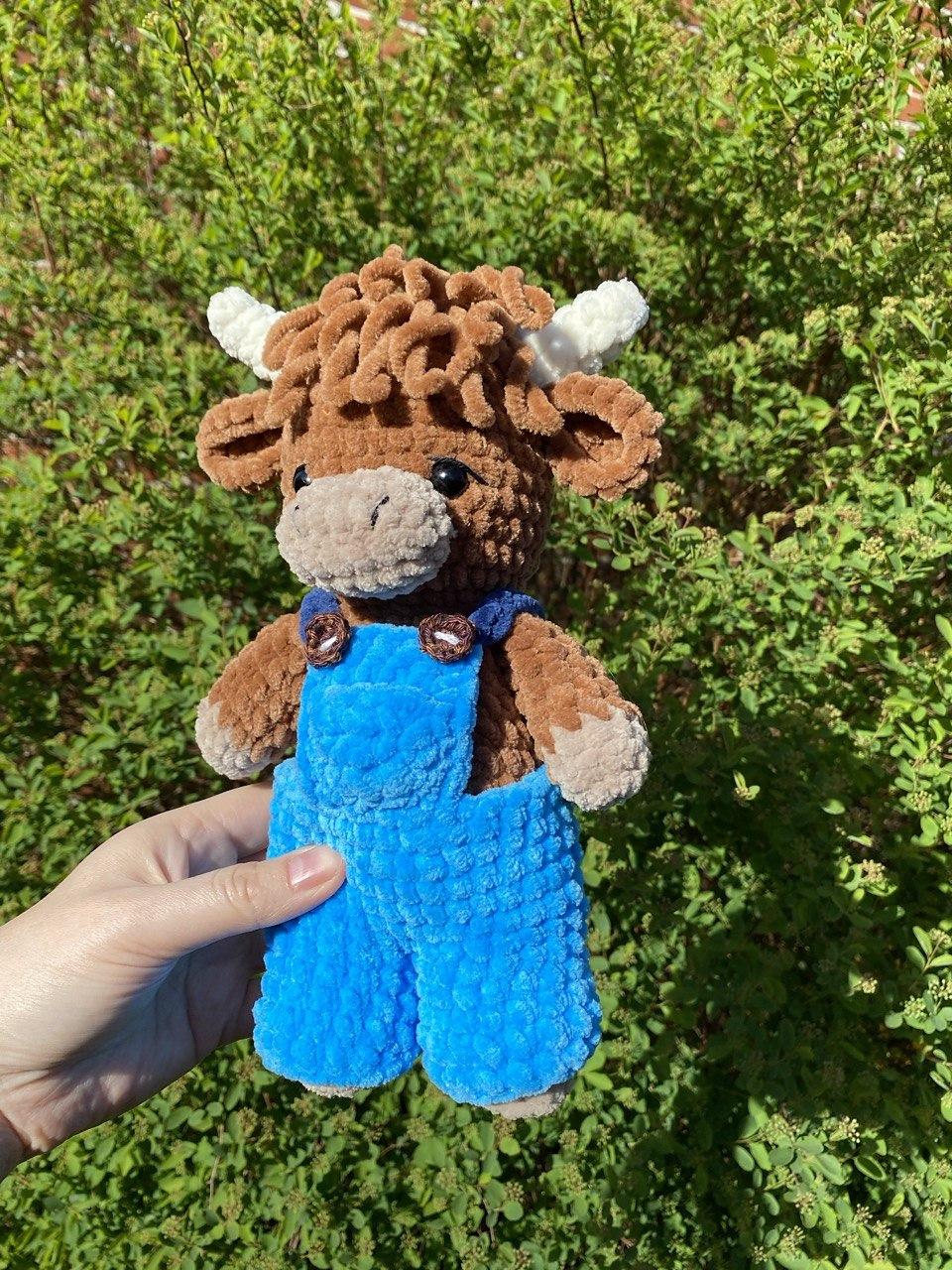 Highland cow with overalls