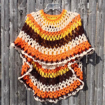 Sunflower Crochet Poncho Unbalanced Asymmetric