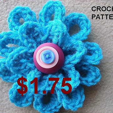 692 CROCHET FLOWER, turquoise loopy flower