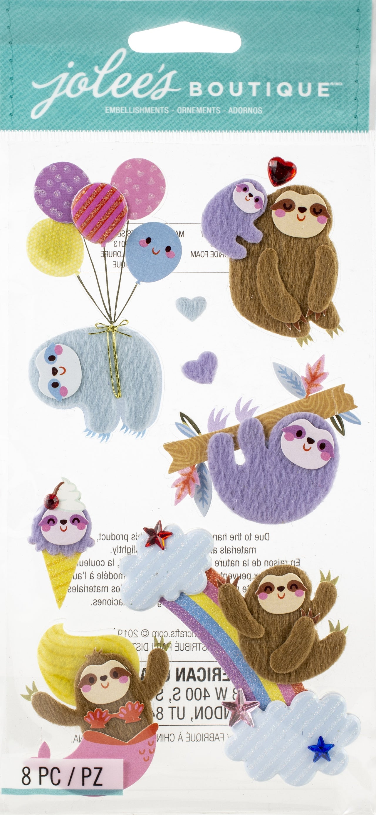 Jolee's Boutique Themed Embellishments 8/Pkg - Sloths