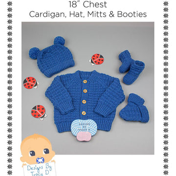 Sidney unisex baby knitting pattern cardigan, hat, mitts and booties 0-6mths