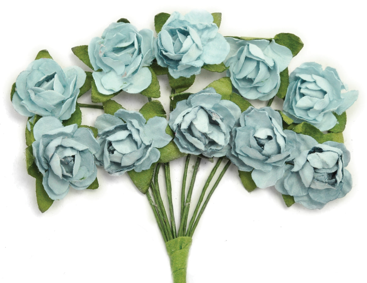 Kaisercraft Mini Paper Blooms Flowers W/Wire Stem 10/Pkg - Iceberg, .5"