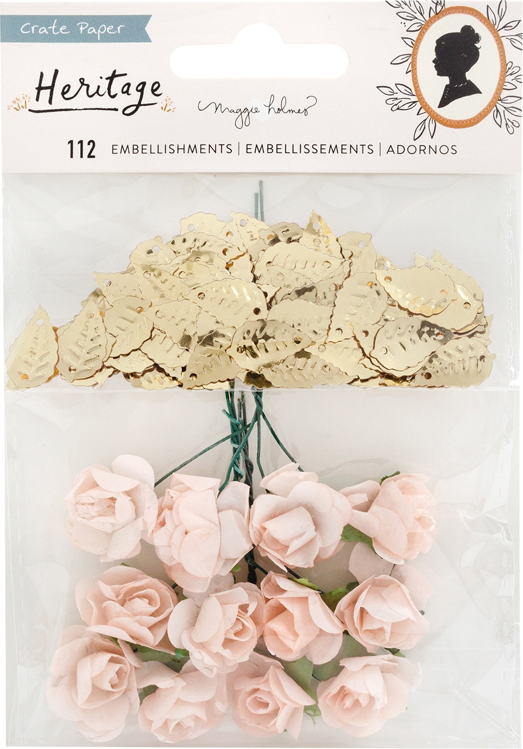 American Crafts Maggie Holmes Heritage Embellishments - Paper Flowers & Gold Leaf Sequins