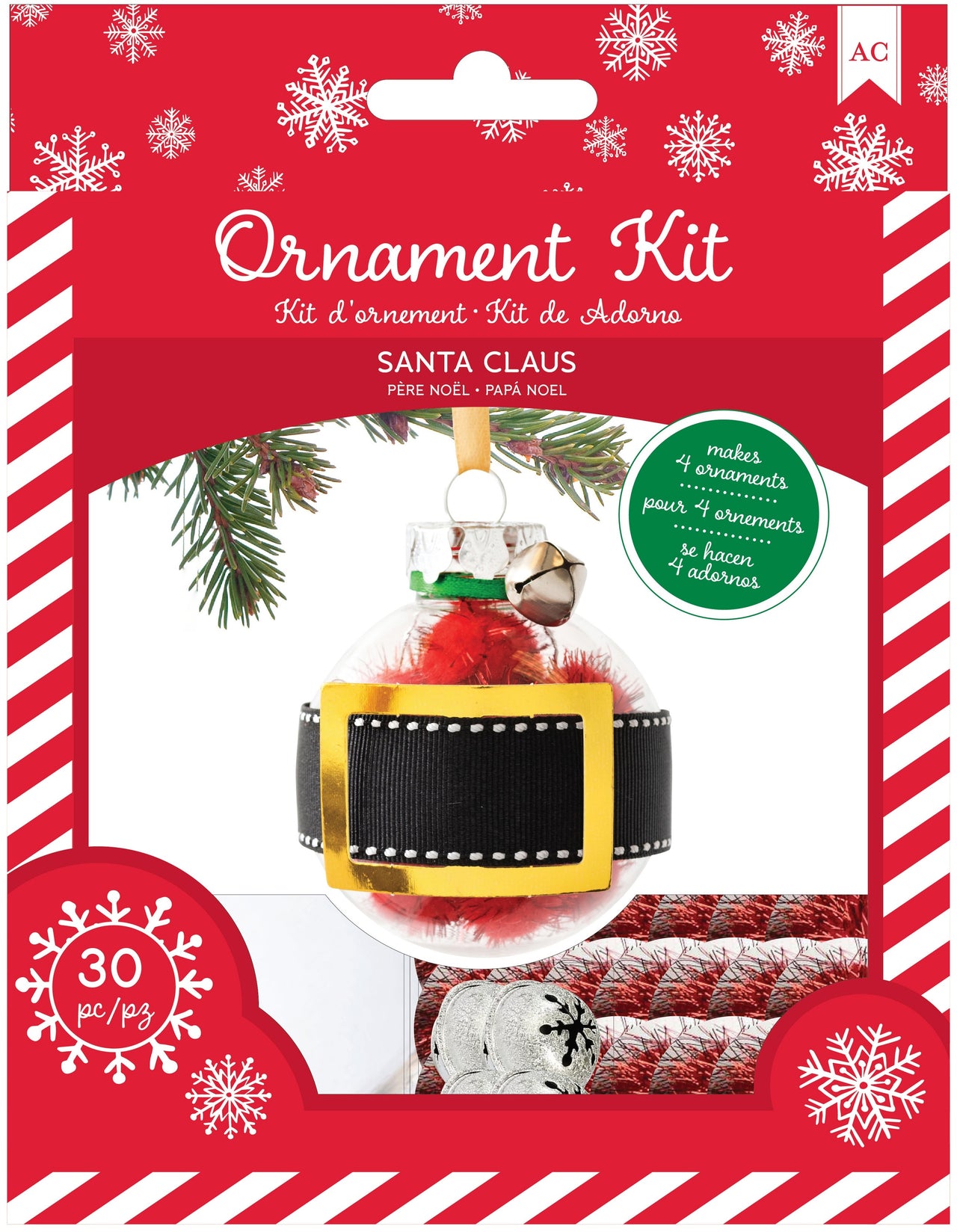 American Crafts AC Christmas Ornament Kit 4/Pkg - Santa Claus Gold Foil
