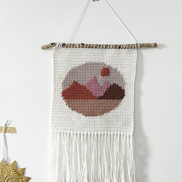 Pink Mountains Crochet Wall Hanging