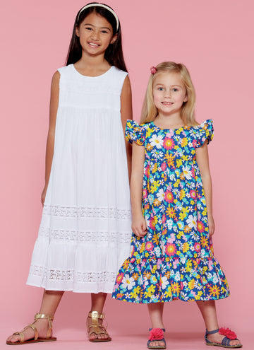 McCall's Children's/Girls' Sleeveless and Ruffle Sleeve Empire-Waist Dresses M7558 - Sewing Pattern