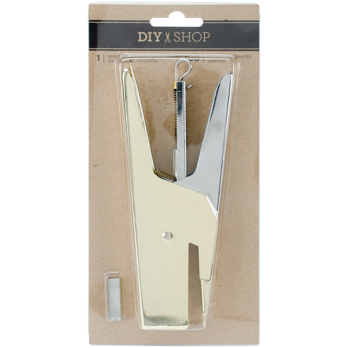 American Crafts DIY Shop 3 Heavy Duty Mini Stapler W/100 Staples - Gold