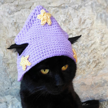 Crochet purple wizard cat hat
