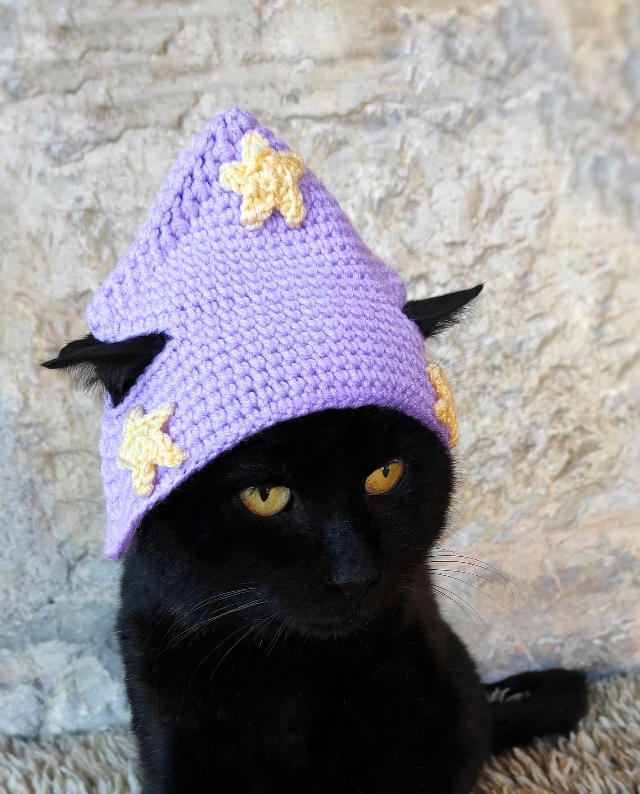 Crochet purple wizard cat hat