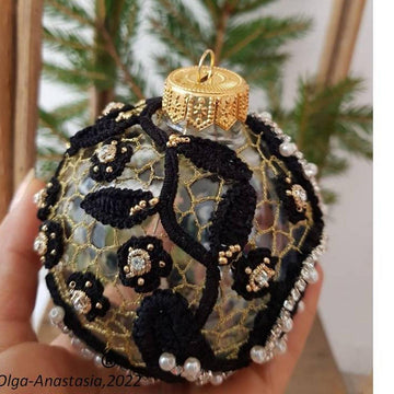 Black Lace Christmas Ball 2 - Irish Crochet Lace