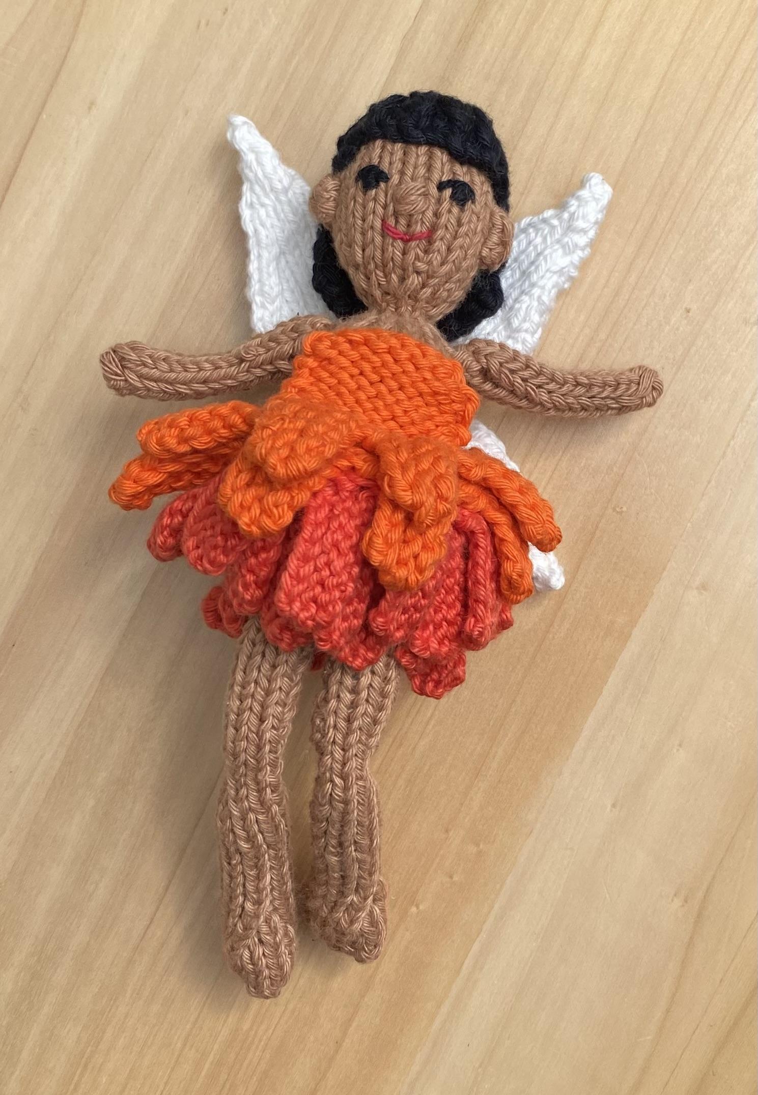Marigold flower fairy knitting pattern