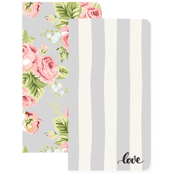 Webster's Pages Color Crush Traveler's Notebook Inserts 4.25"X8.25" 2/Pkg - Stripe & Floral, Gray Lines/Grids Inside