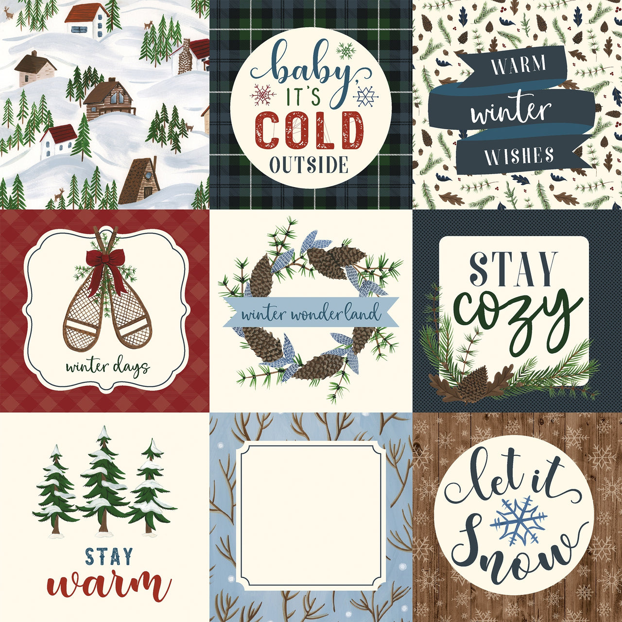 Echo Park Paper Warm & Cozy Double-Sided Cardstock 12"X12" 25/Pkg - 4"X4" Journaling Cards