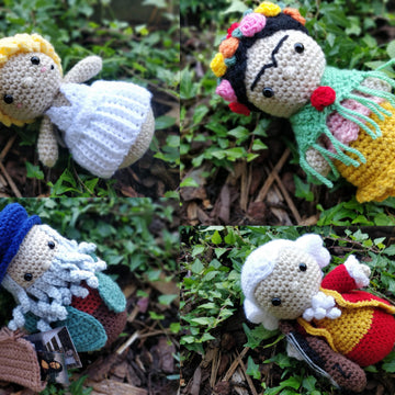 Iconic People Full Set Marilyn Monroe Charlie Chaplin Audrey Hepburn van Gogh Amelia Earhart da Vinci Frida Kahlo Mozart Marie Curie Darwin Queen Elizabeth II Newton Cleopatra Einstein Merkel Gandhi Amigurumi crochet