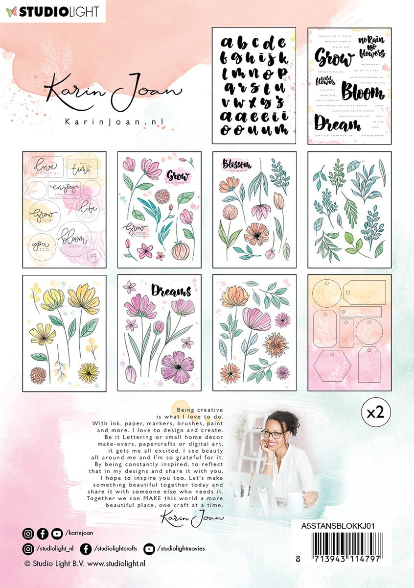 Studio Light Karin Joan Blooming Collection Die-Cut Toppers A5 12/Pkg - Karin Joan Blooming, Makes 6 Cards