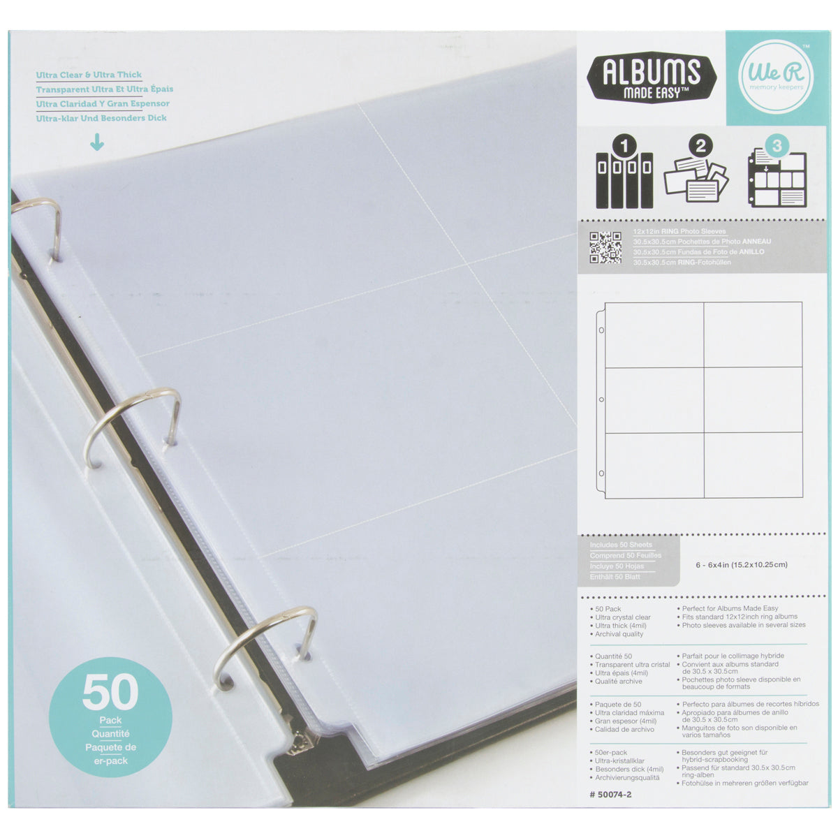 We R Memory Keepers We R Ring Photo Sleeves 12"X12" 50/Pkg - (6) 4"X6" Pockets