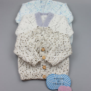 Lennon V neck cardigan baby kitting pattern 0-12mths