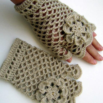Crochet Lace Fingerless Gloves With Flower Tutorial