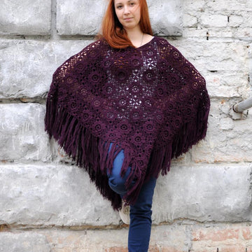 Freja crochet lace poncho with fringe