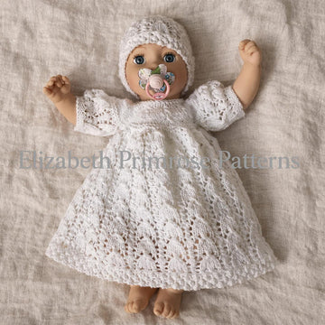 Horseshoe Lace Dress & Hat Knitting Pattern P54 for 38–46cm Dolls | Elizabeth Primrose Patterns