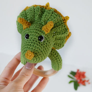 Crochet dinosaur baby rattle