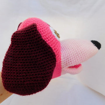 Belita, the amigurumi dog, hand puppet