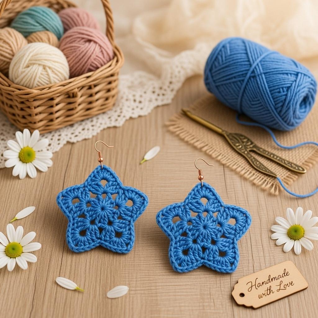 Crochet star earrings PDF + Video Tutorial