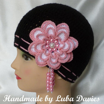 MISS ROSY crocheted hat for girls with big 4 layers flower