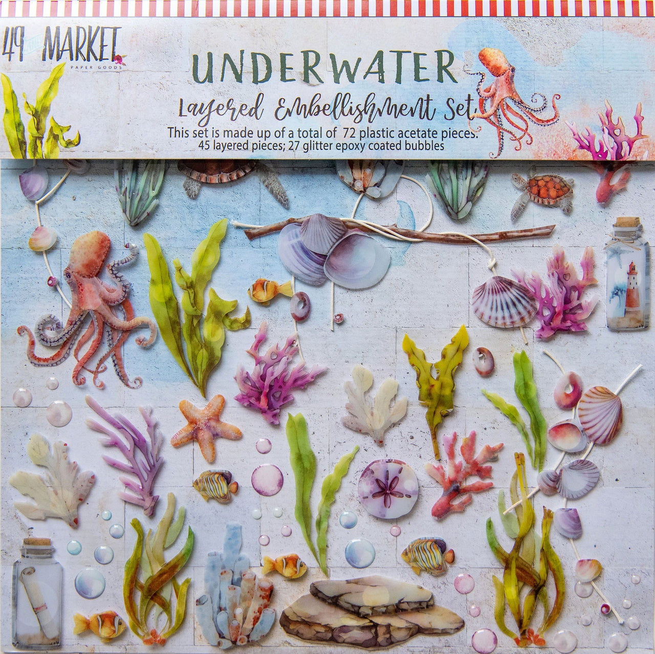 49 And Market Layered Embellishments 12"X12" - Underwater, 72/Pkg