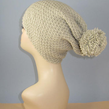 Chunky Big Bobble Double Moss Stitch Slouch Hat