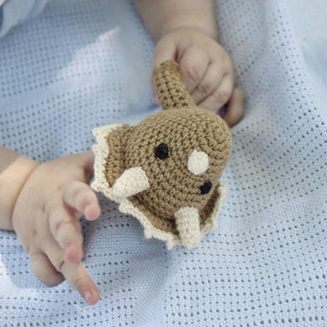 Crochet dinosaur pattern baby rattle toy Triceratops amigurumi pattern