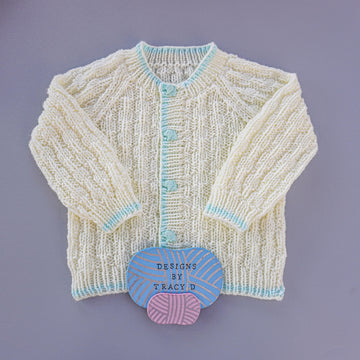 Ryan Baby cardigan, Hats, Booties & Mitts knitting pattern 18inch chest size