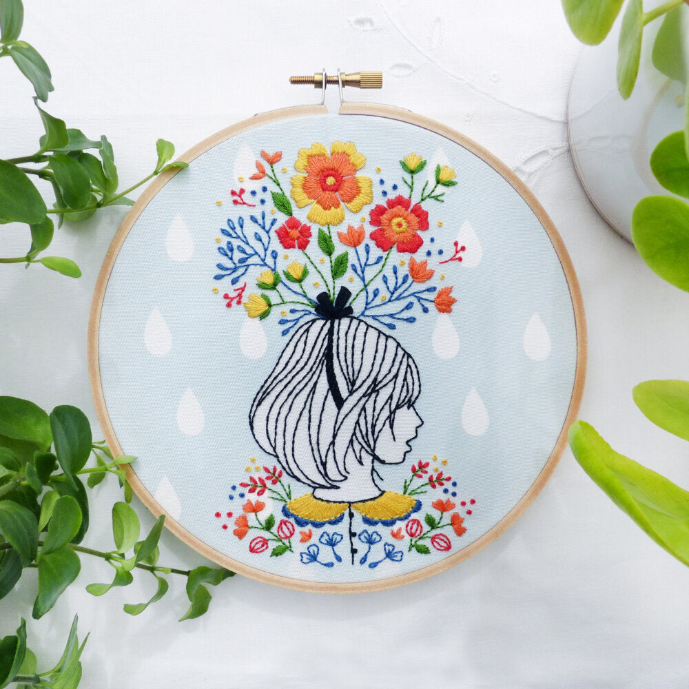 Tamar Floral Lady Printed Embroidery Kit - 6in
