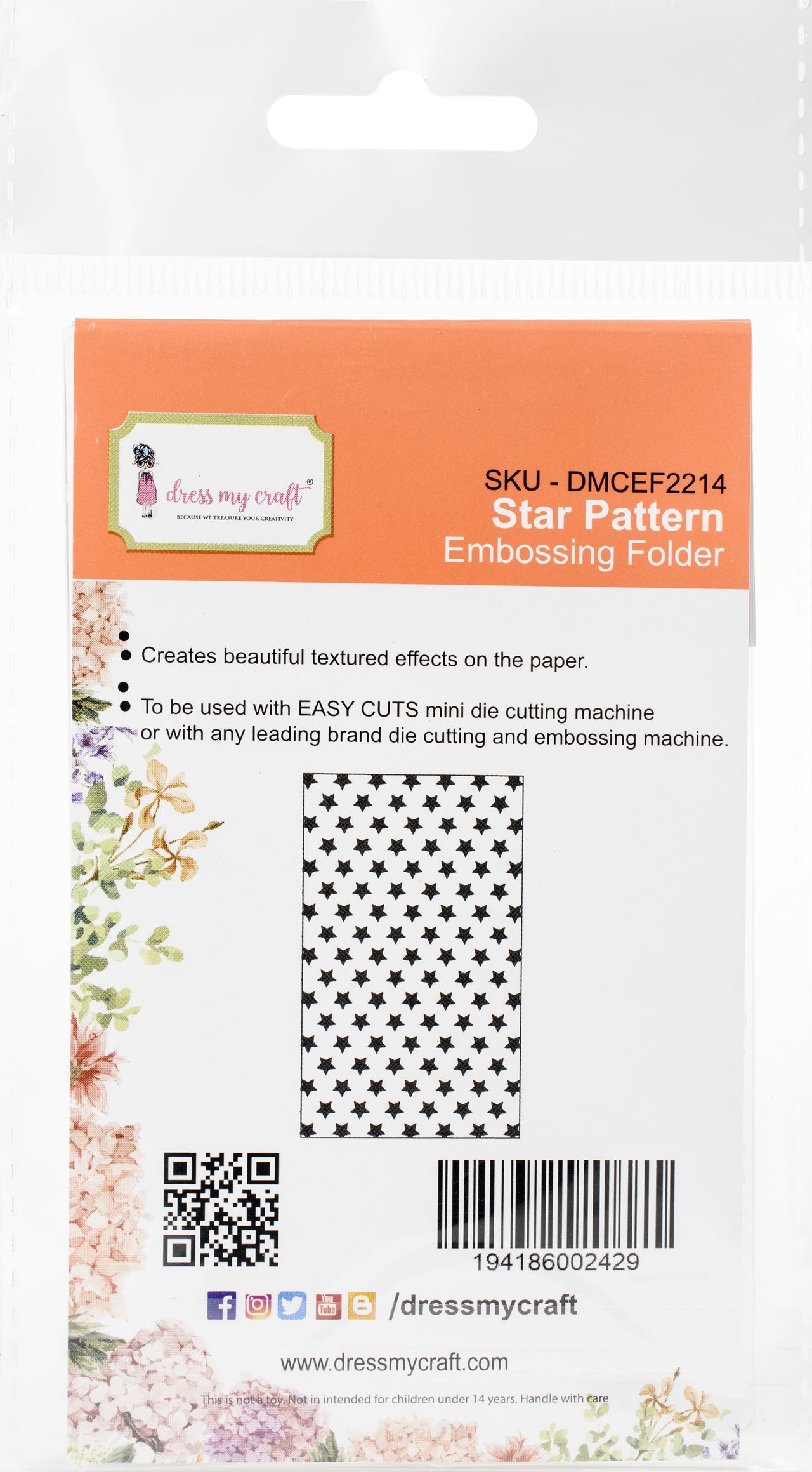 Dress My Craft Embossing Folder 3"X4.75" - Star Pattern
