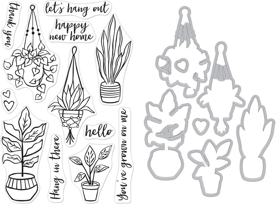 Hero Arts Clear Stamp & Die Combo - Hang In There Potted Plants
