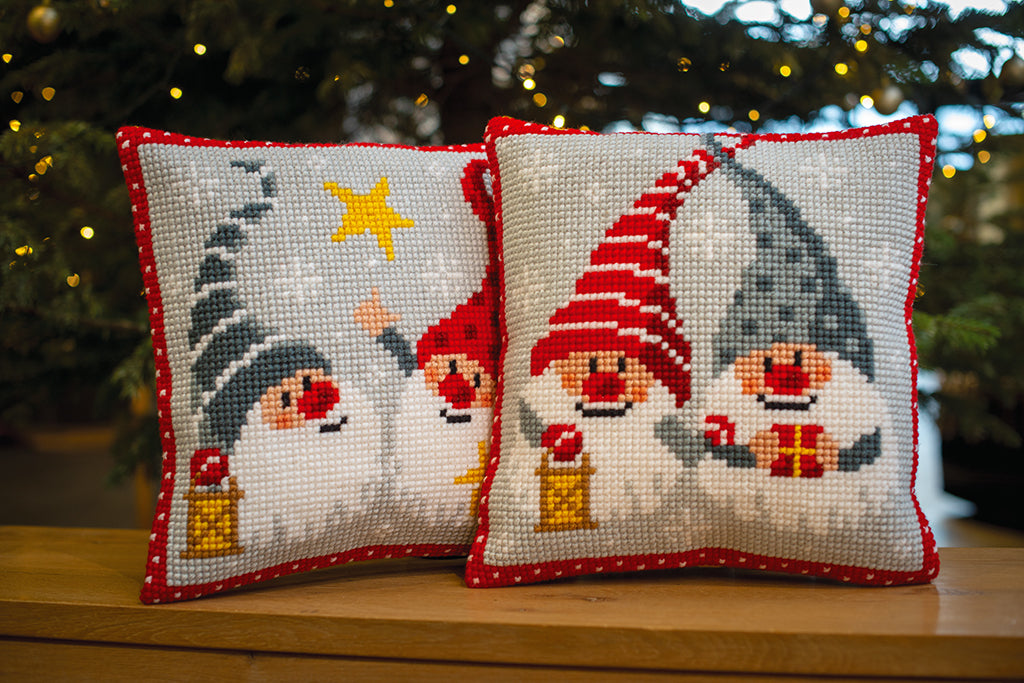 Vervaco Christmas Gnomes with Present Cushion Cross Stitch Kit - 40cm x 40cm