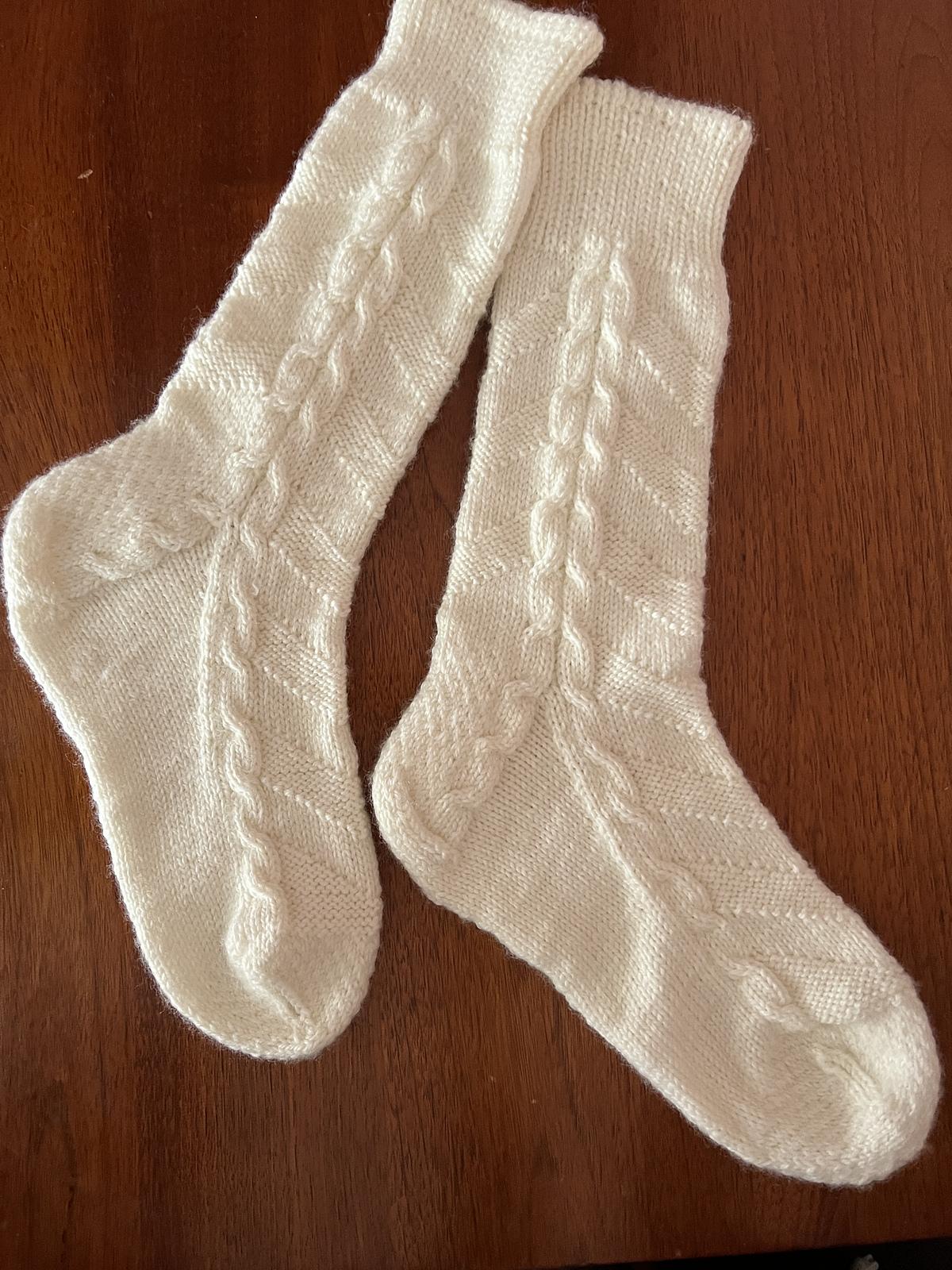 White socks with cables