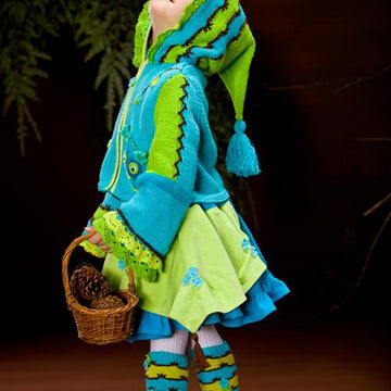 Whimsical Forest. Owl Hand knitted jacket with crochet details