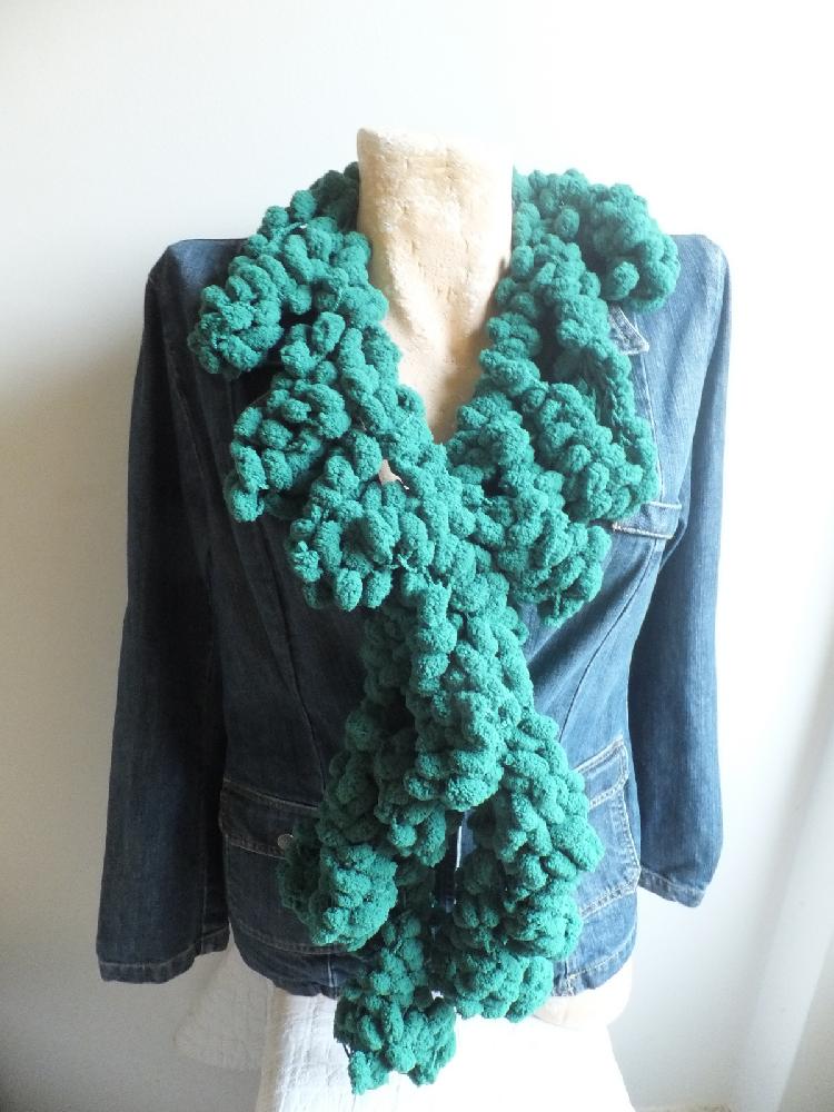 Easy Finger Knit Pompon Scarf